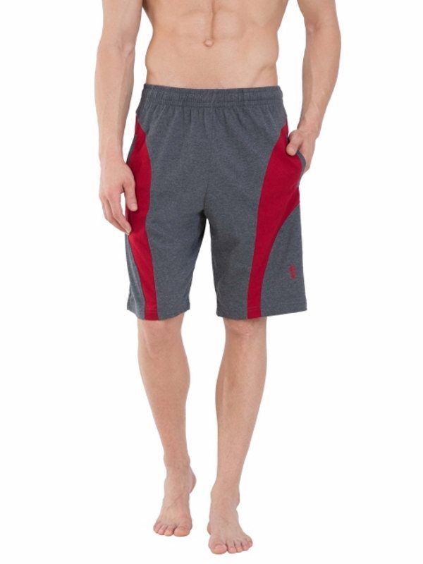 Jockey Men’s Knit Sport Shorts- 9411 (Charcoal Melange & Shanghai Red)