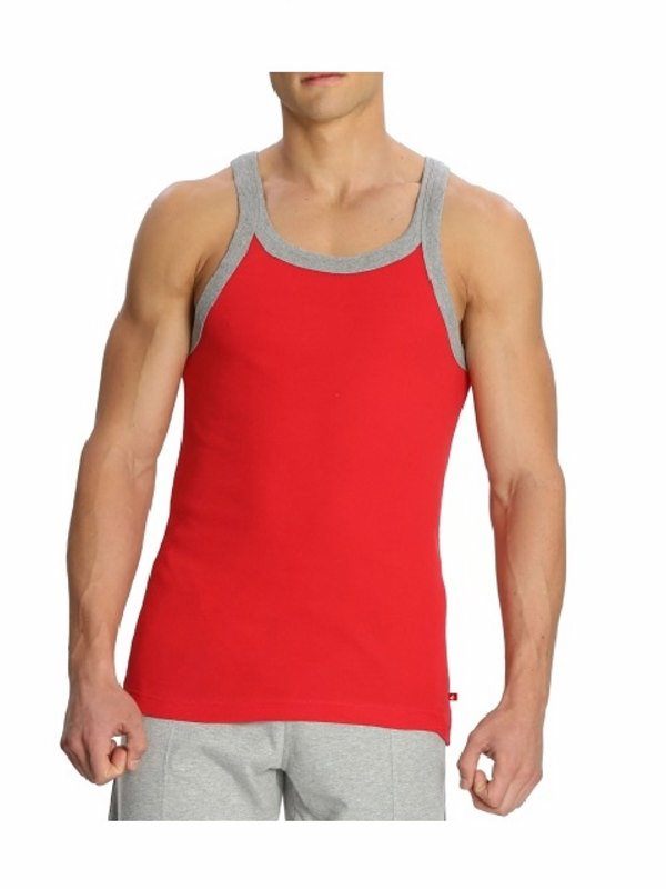 Jockey Men’s Fashion Vest- US27 (Red Bias & Grey Melange)